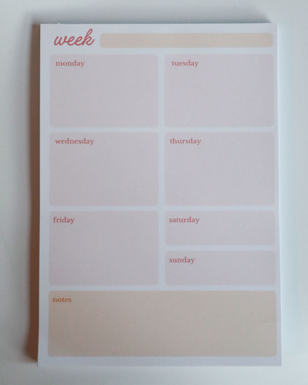 Weekly Planner A5 Tear Off Notepad