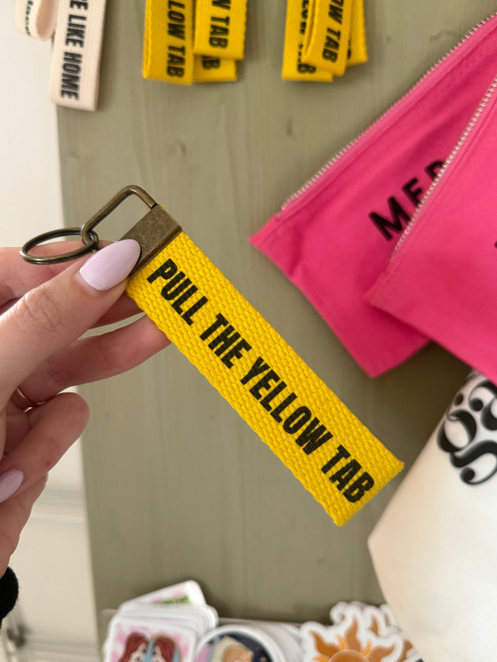 Pull The Yellow Tab Keyring